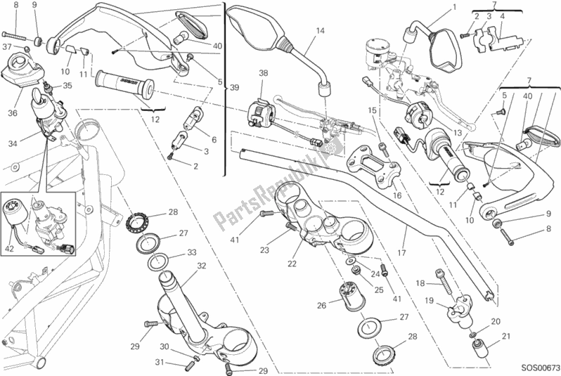 All parts for the Handlebar And Controls of the Ducati Hypermotard SP USA 821 2014